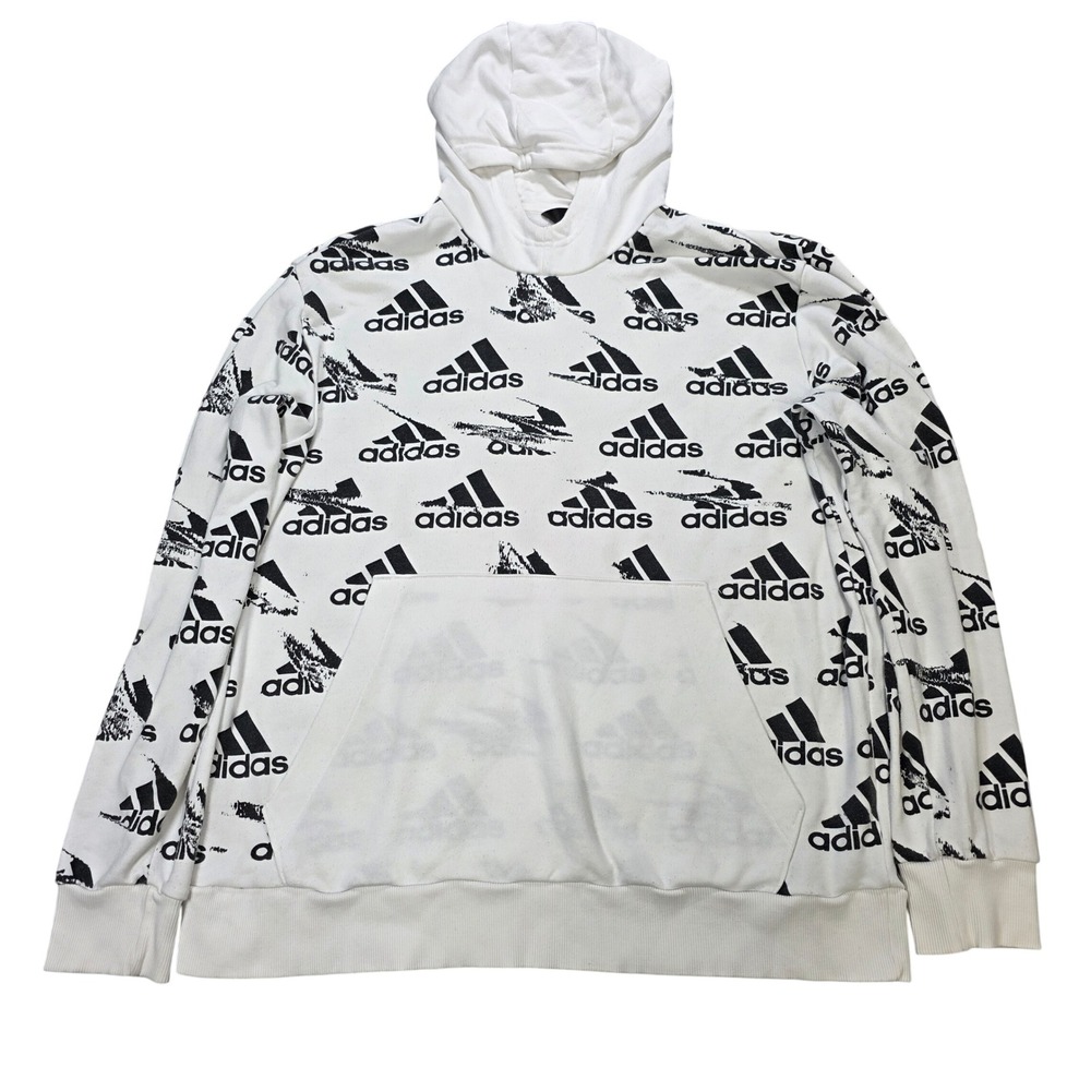 Adidas Hoodie Sweatshirt Men's Size XL Hoodie White Black Logo Print Pullove